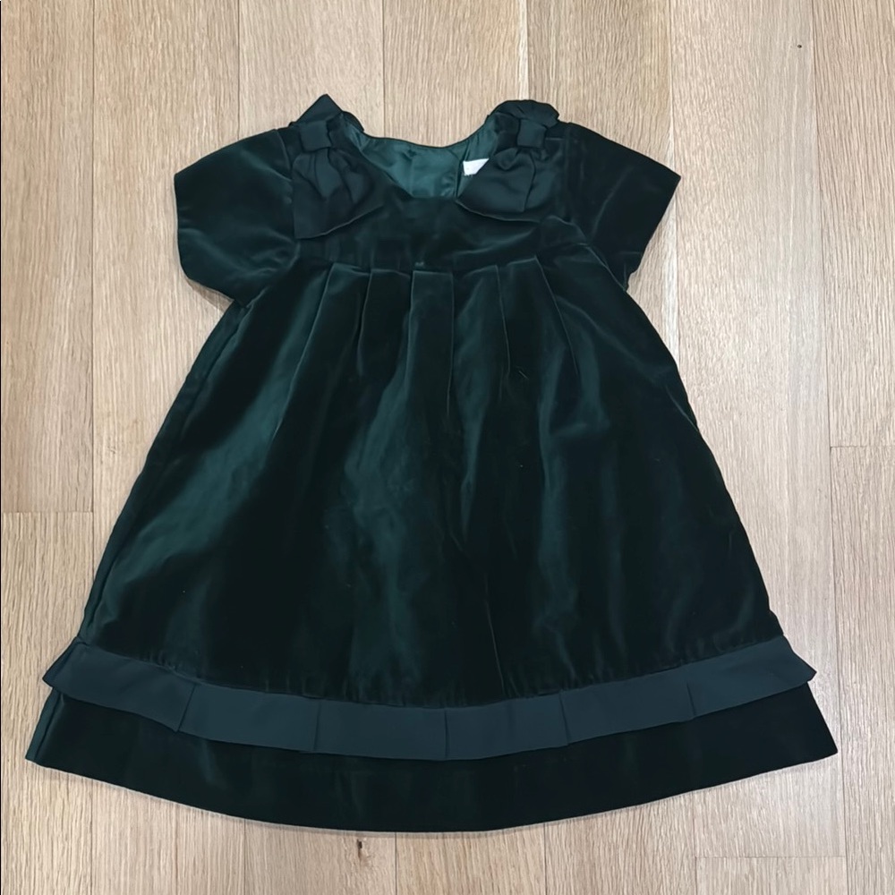 Velvet Green Dress with Bow Accents